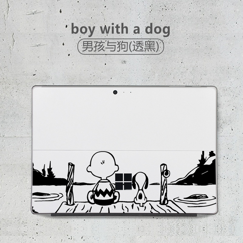 贴纸go2平板电脑保护套外壳go全身膜可爱卡 男孩与狗(透黑)-背膜 边框