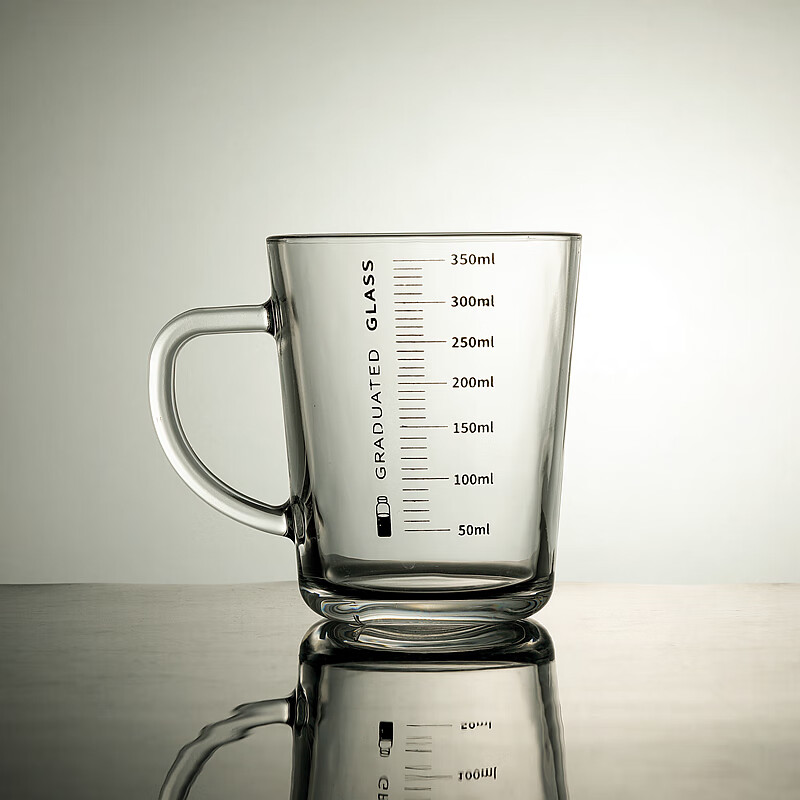 木笙玩物啤酒杯带刻度 透明玻璃水杯啤酒杯子带刻度把手家用儿童牛奶
