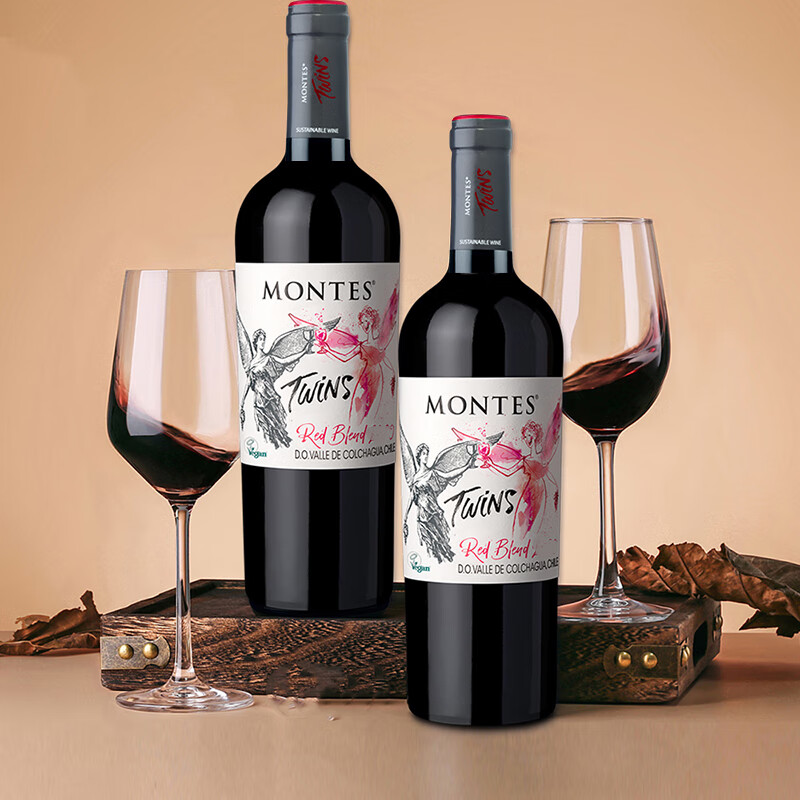 蒙特斯智利原瓶进口天使双宝干红葡萄酒750ml混酿红酒双支礼袋 双宝整箱