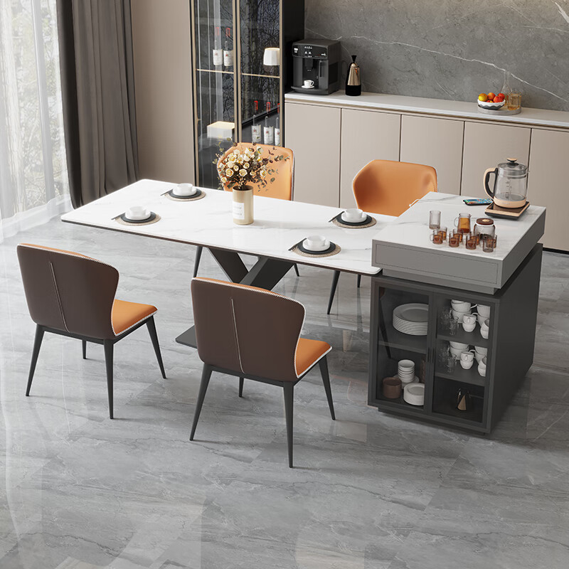 微艺术开放式厨房意式极简轻奢现代简约岩板中岛台餐桌组合一体家用