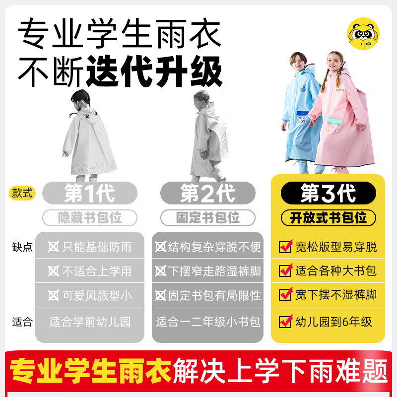牧萌儿童雨衣带书包位男童女童女孩加长全身学生雨披学生上学专用雨具 蓝色太空人【按扣+开放式书包位】 3XL（建议身高130-140cm）