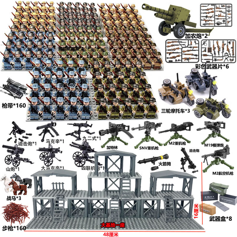 二战积木志愿军八路哨塔基地场景军事系列拼装儿童男孩玩具 八大军团大合集+大基地