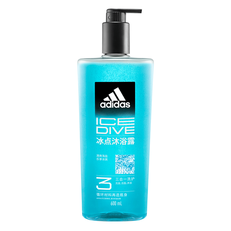 阿迪达斯 （adidas）男士沐浴露洗发水洗面奶三效合一 游泳去氯清爽控油保湿冰点600ml