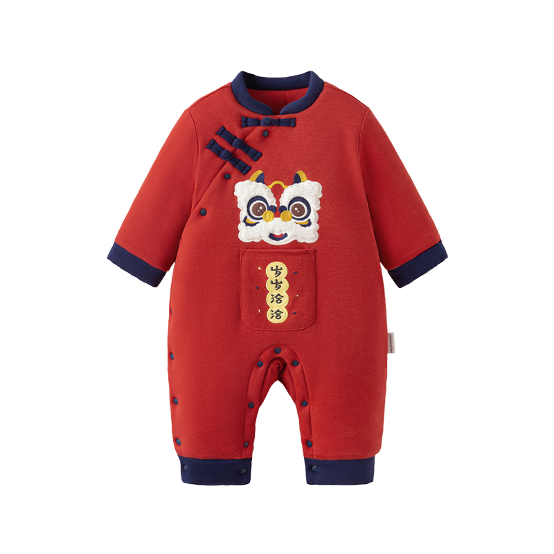 babylove嬰兒連體衣冬季夾棉保暖外出拜年服國風新生兒寶寶喜慶過年衣服
