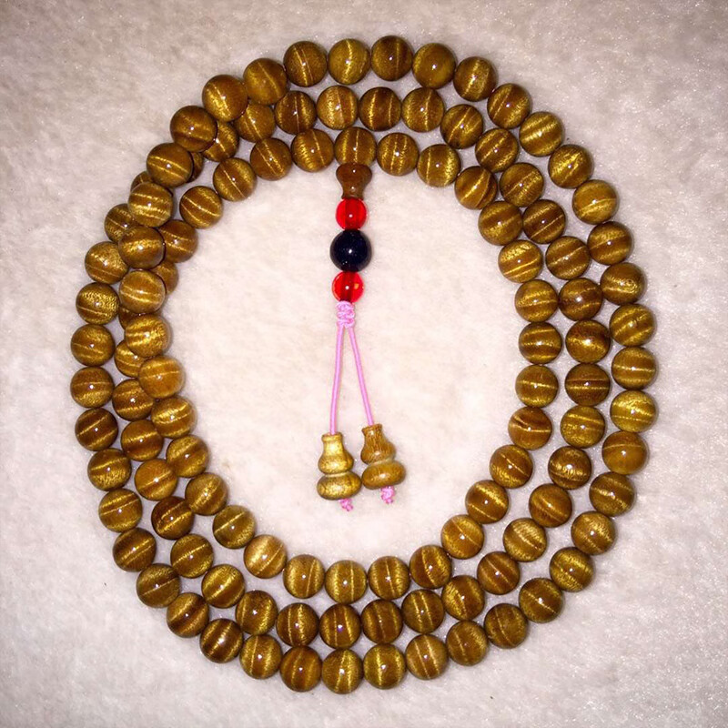 蓝翠缘 四川金丝楠木108颗手串小叶桢楠老料 满水波纹手链男女士佛珠