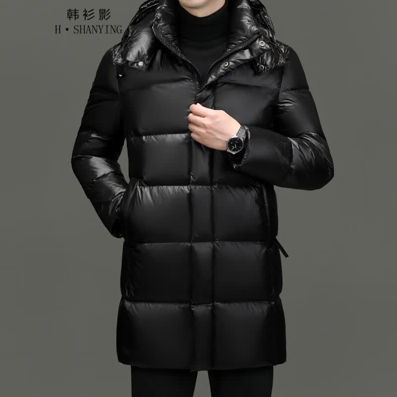 韩衫影（H·SHANYING）羽绒服男2023冬季高端鹅绒连帽可卸休闲加厚保暖中长款外套 黑色 170怎么看?