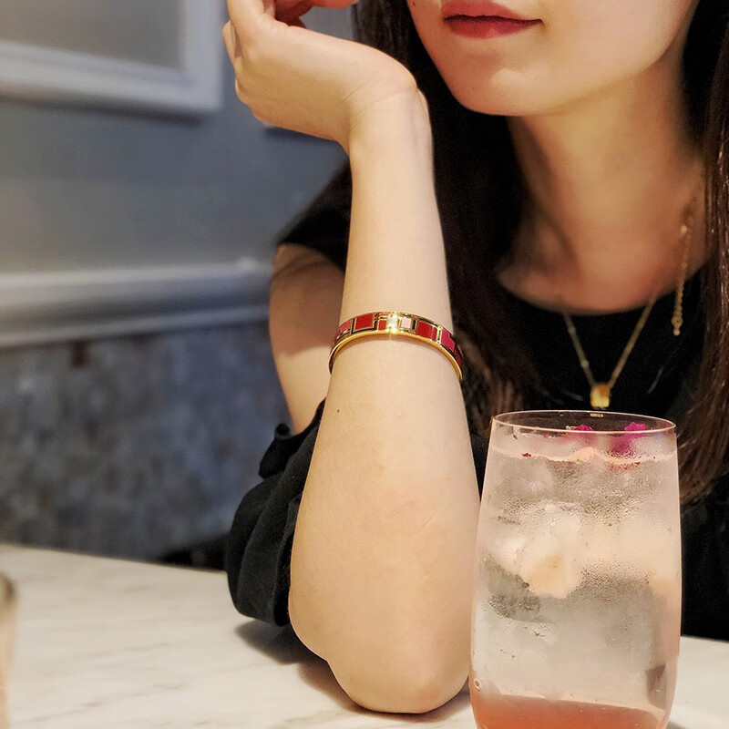 中外珐琅美术馆手镯钛钢镀金学生时尚手镯女朋友节日生日礼物礼品情人节520礼物 A款红色