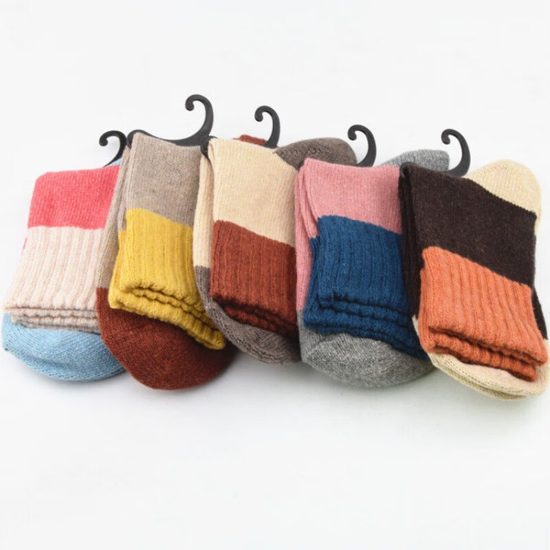 1件10双女士日系双针双路复古民族风中筒袜秋冬棉袜粗线潮流个性