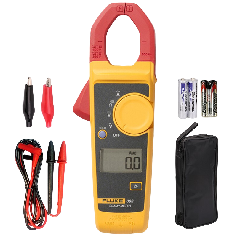 福祿克(FLUKE)鉗形表高精度電流表數(shù)字鉗形萬用表多功能電流鉗勾表鉗流表三位半 F303 交流600A電壓電阻雙表筆