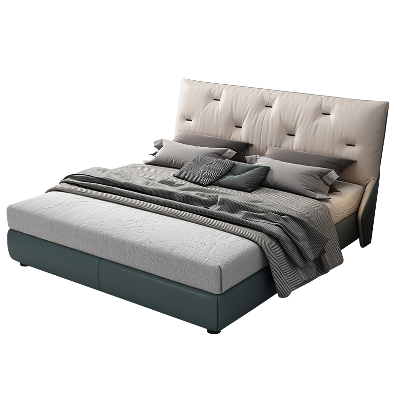 奥左 床 意式轻奢真皮双人床1.8米1.5米主卧室北欧婚房软包品牌床 1.8*2米/1.5*2米真皮架子床【进口纳帕皮】