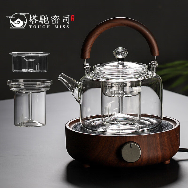 塔驰密司（touchmiss）日式玻璃煮茶壶煮茶器茶水分离蒸煮一体茶壶防烫家用电陶炉烧水壶 星空提梁壶_度给电陶炉