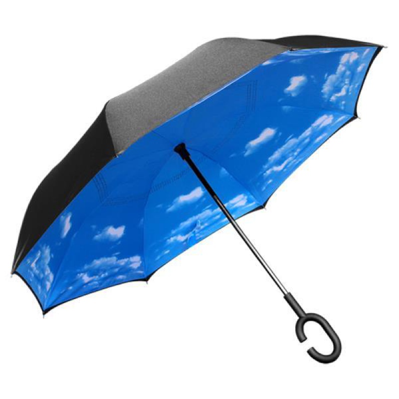 雨伞反向伞免持式车用双层加大号C型晴雨汽车反折长柄伞定制logo 反向伞-蓝天白云