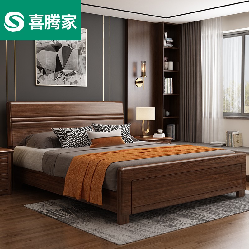 5m轻奢床风格婚床主卧大床卧室家具 胡桃木床 1800*2000