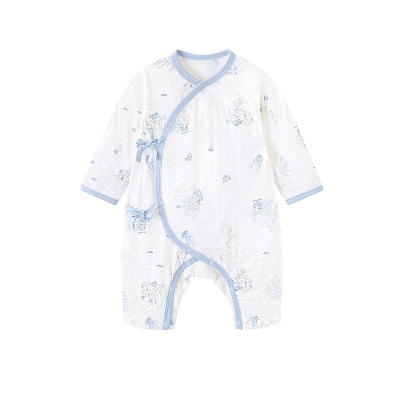 英氏(yeehoo)23春夏款新生婴儿男女宝宝有机棉提花薄款家居服连体蛤衣