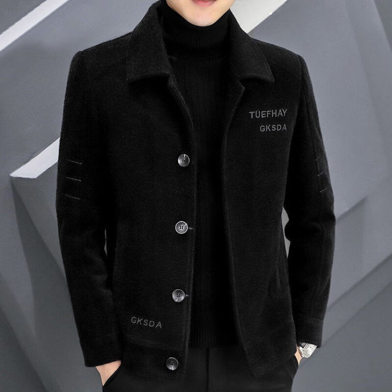 xzax季短款毛呢男士夹克韩版加厚呢子翻领外套男装百搭秋 804#黑色