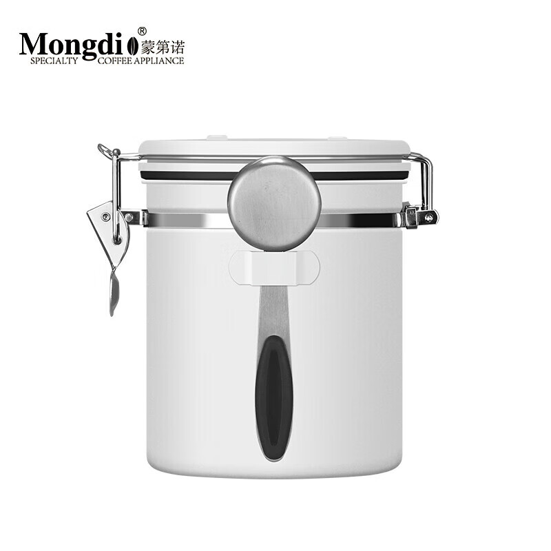 Mongdio 咖啡豆密封罐 白色304不锈钢咖啡粉保存罐单项排气储物罐含勺怎么样,好用不?