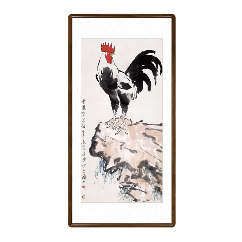 徐悲鸿国画雄鸡图竖版大公鸡挂画客厅装饰画玄关走廊过道壁画 鸡鸣
