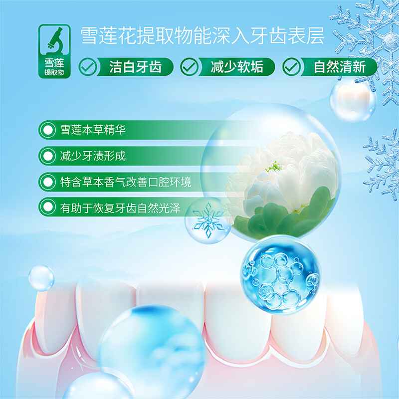 鲸齿雪莲花香型清新口气清洁牙齿呵护口腔雪莲花提取物成人不含氟牙膏 160克*4支共640克雪莲花香型牙膏