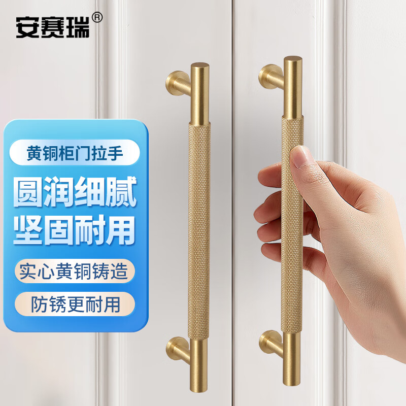 安賽瑞 拉手 網(wǎng)紋金色柜門(mén)銅把手 抽屜櫥柜實(shí)心櫥柜五金 26cm 5D01096