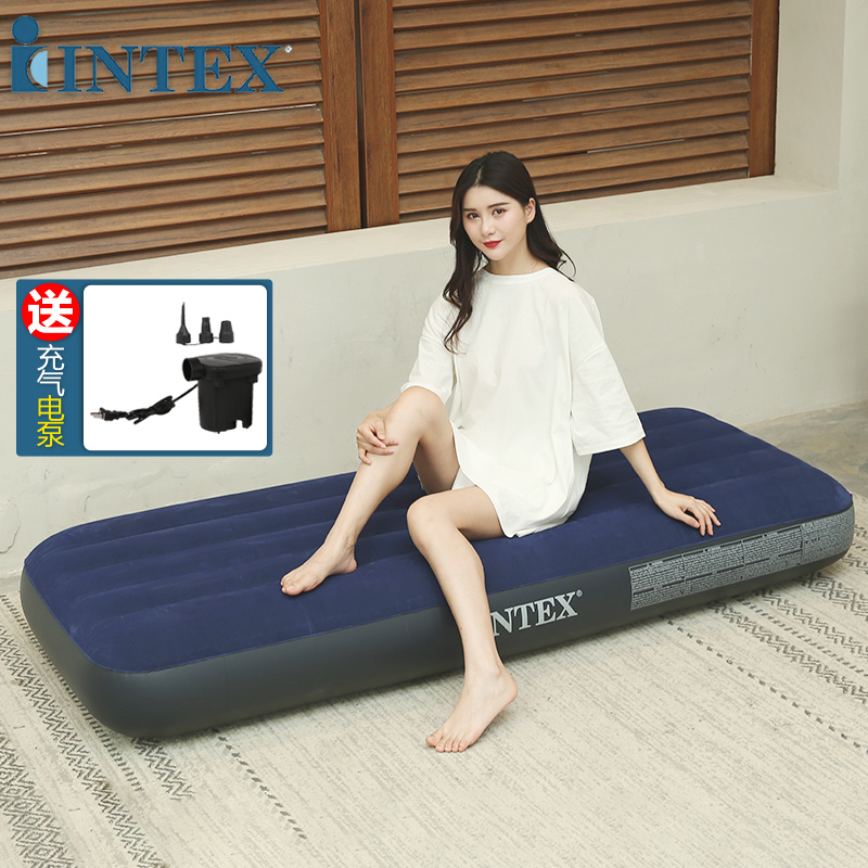 INTEX 蓝色植绒单人充气床垫 居家躺椅 露营帐篷气垫床68950