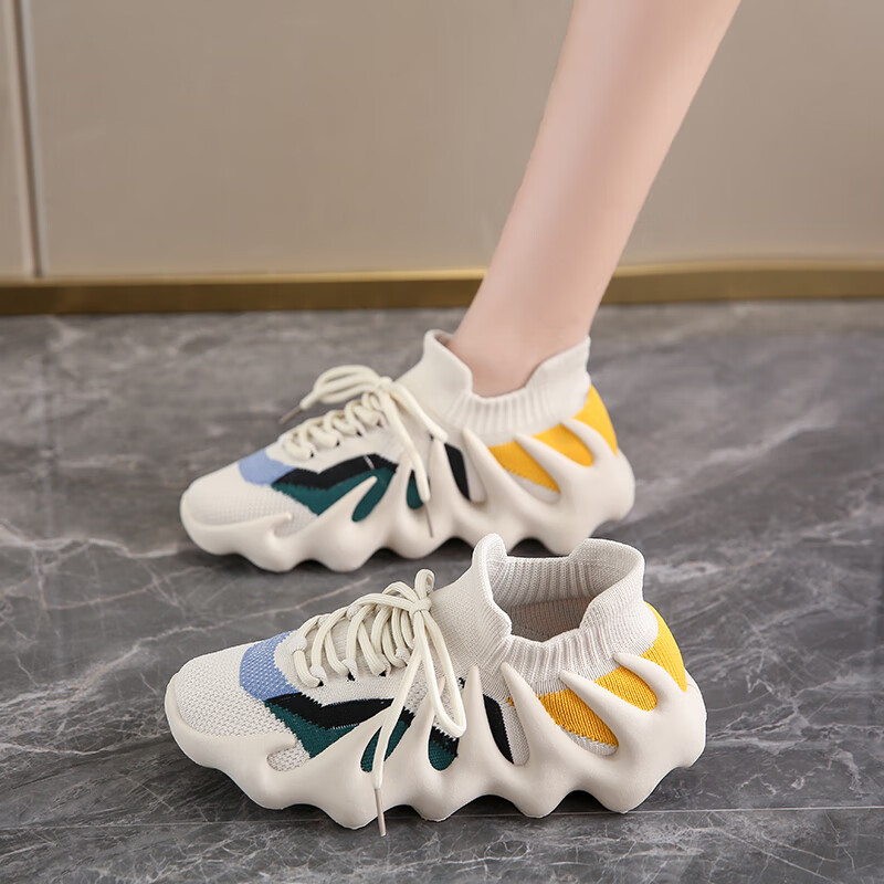 FSAT八爪鱼女鞋夏季飞织网面透气休闲运动软底跑步网鞋椰子鞋潮火山鞋 灰色 42