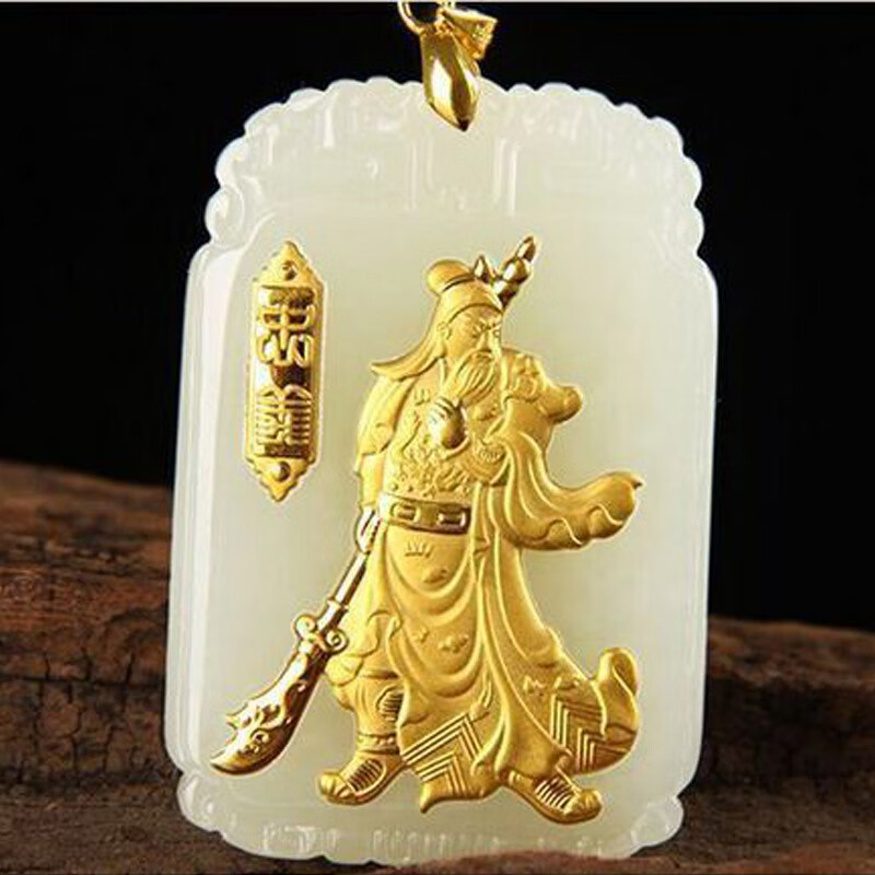 lpez老凤凰珠宝黄金镶金和田玉吊坠男款关公霸气足金金饰男士送男朋友