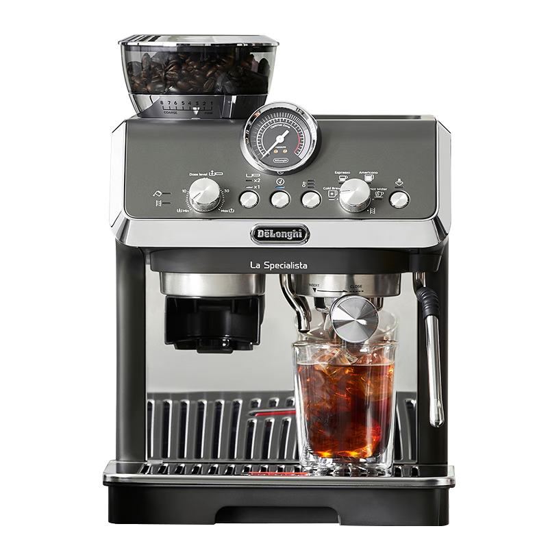 德龍（Delonghi）【國家補貼】咖啡機 冷萃半自動(dòng)咖啡機 家用意式現磨研磨一體機 手動(dòng)打奶泡 EC9255.BK 黑色