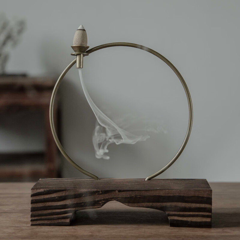 嘉香堂 倒流香香炉摆件桥上明月创意新中式金属实木香架香座家用 小桥