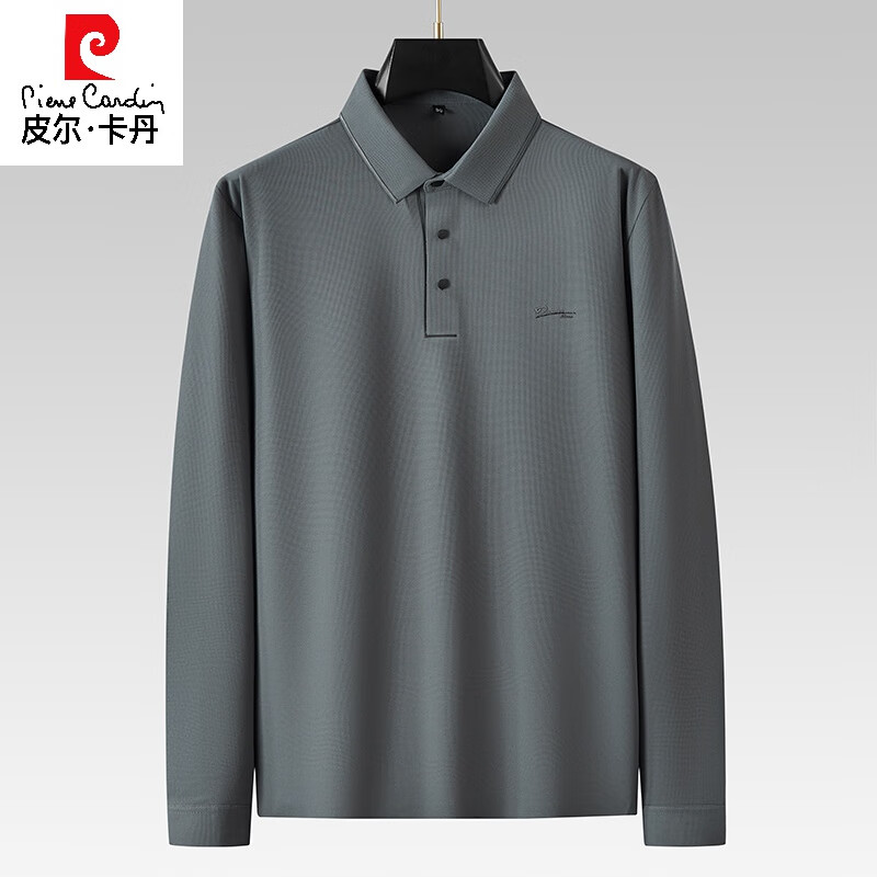 秋季2023加肥加大码200斤商务带领polo胖子肥仔宽松男土长袖t恤 灰色