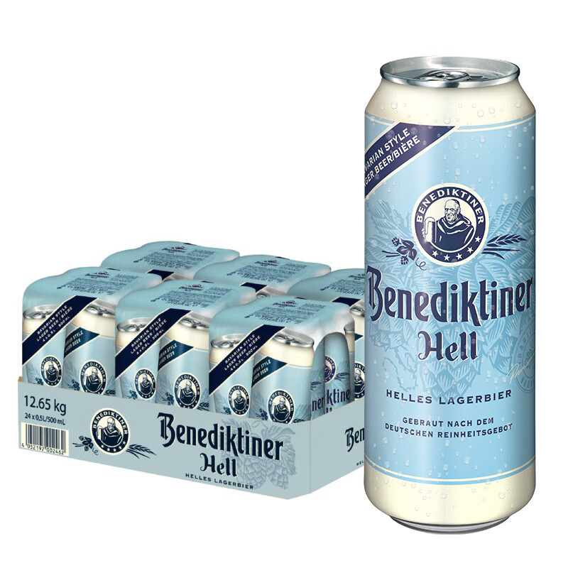 百帝王（Benediktiner）拉格啤酒500ml*24听整箱装 德国原装进口 修道院经典