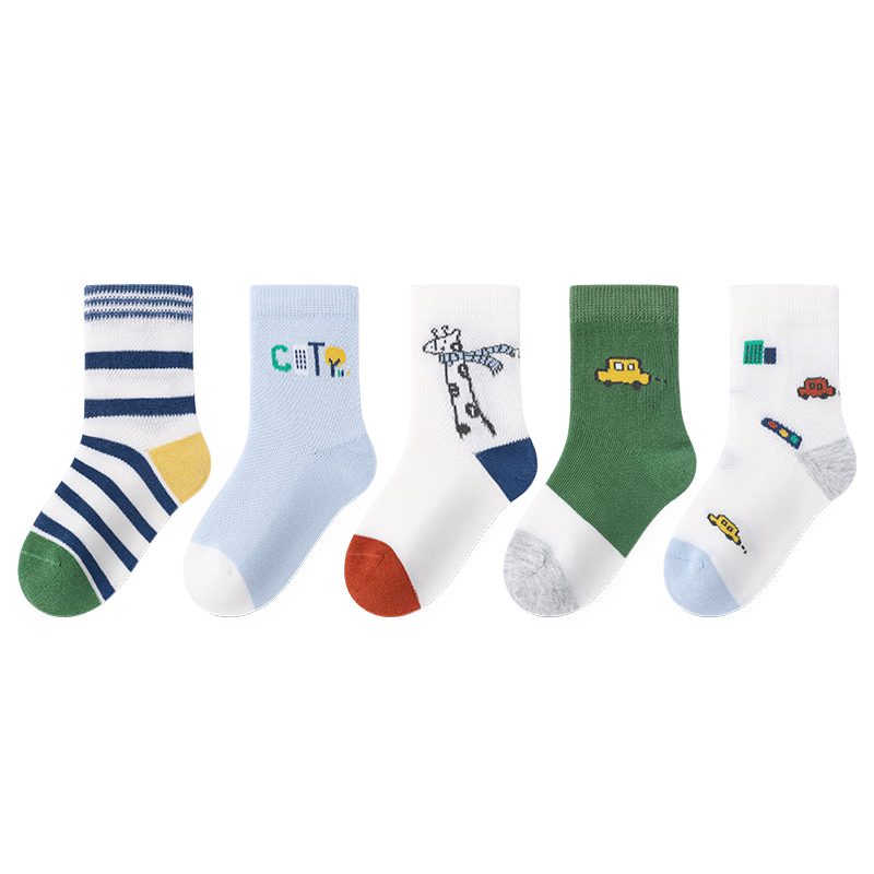 斑比儿童袜子男孩夏季薄款女大童宝宝春秋网眼透气无骨棉袜 BB2308 春夏款儿童网眼袜 5双 5-8岁 建议脚码27-32码【18-20】