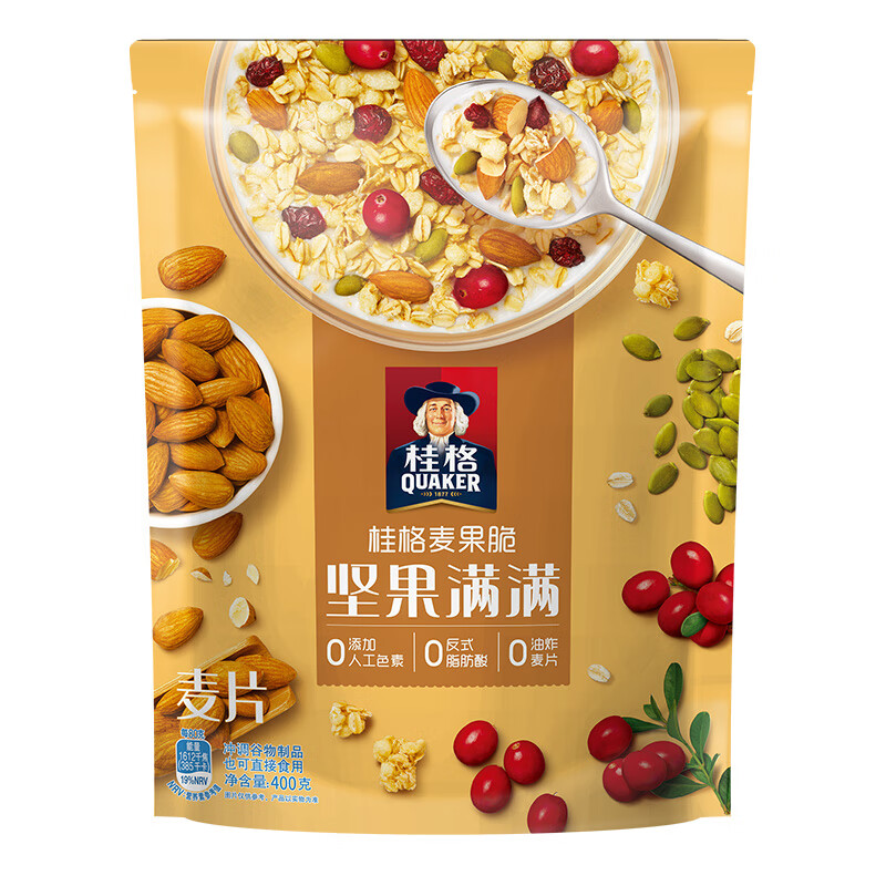 桂格(quaker)麦果脆坚果满满果粒多多400g袋装果味混合即食麦片早餐