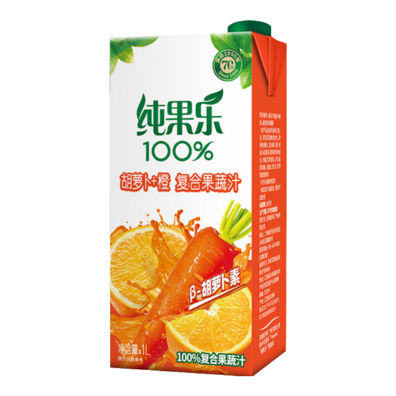 百事可乐 纯果乐 Tropicana 胡萝卜+橙味 100% 复合果蔬汁 果汁 1L单瓶装