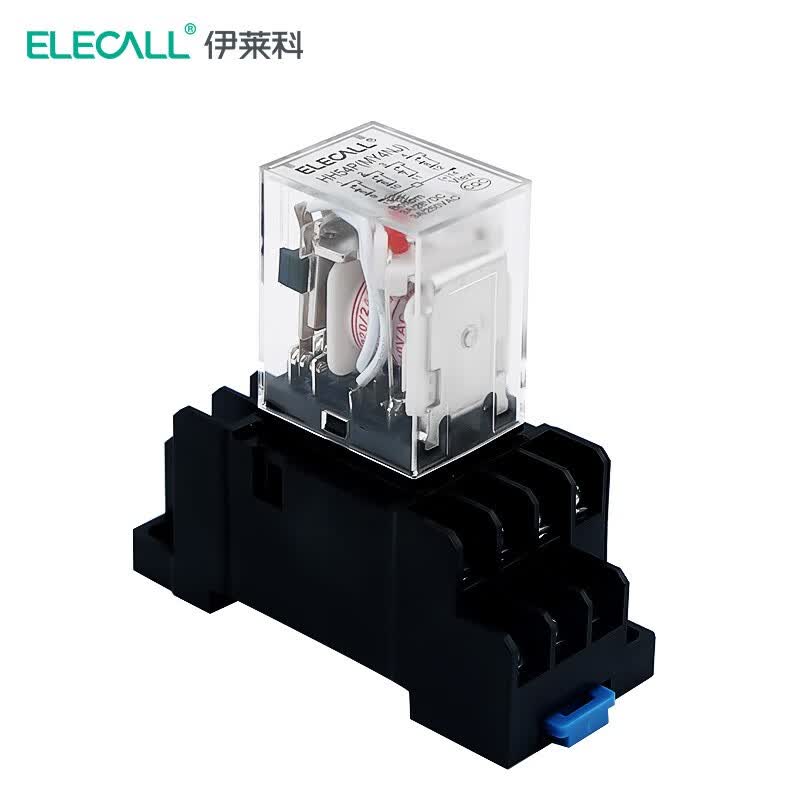 伊莱科(elecall)hh54p小型中间继电器 交流四开四闭带灯带底座电磁