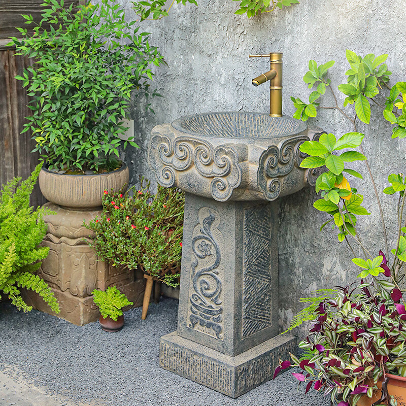 陋石坊庭院花园洗手台一体立柱盆户外艺术洗脸盆阳台创意落地洗面盆