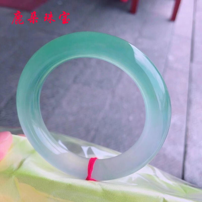 鹿朵 缅甸翡翠手镯 冰种晴水翡翠玉石飘花手镯 圆条玉镯女款 图片色