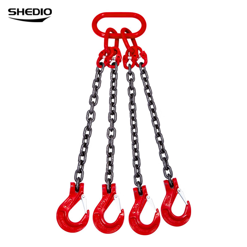 晟雕 定做 G80锰钢起重链条吊索具组合吊钩吊环组合起重吊具 3吨4腿1.5米 羊角钩款