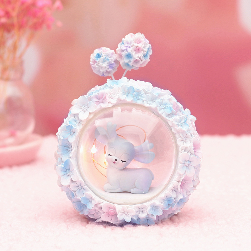 家居装饰摆件床头灯 送同学礼物 少女心ins风摆件风铃 蓝色绣球星星灯