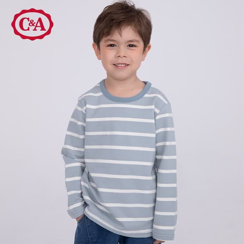 C&A童装长袖T恤秋装2023新款男童打底衫秋潮牌女小童秋款长袖T恤 水蓝条纹 110怎么样,好用不?
