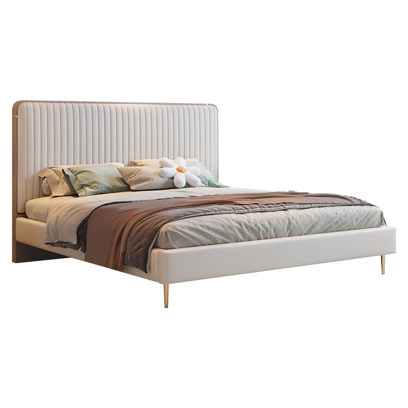 优凡木品 床 轻奢皮床小户型后现代1.8M双人床网红ins北欧主卧室婚床实木框架极简床 【皮床】单床+乳胶床垫+床头柜*2 1800*2000-支架床