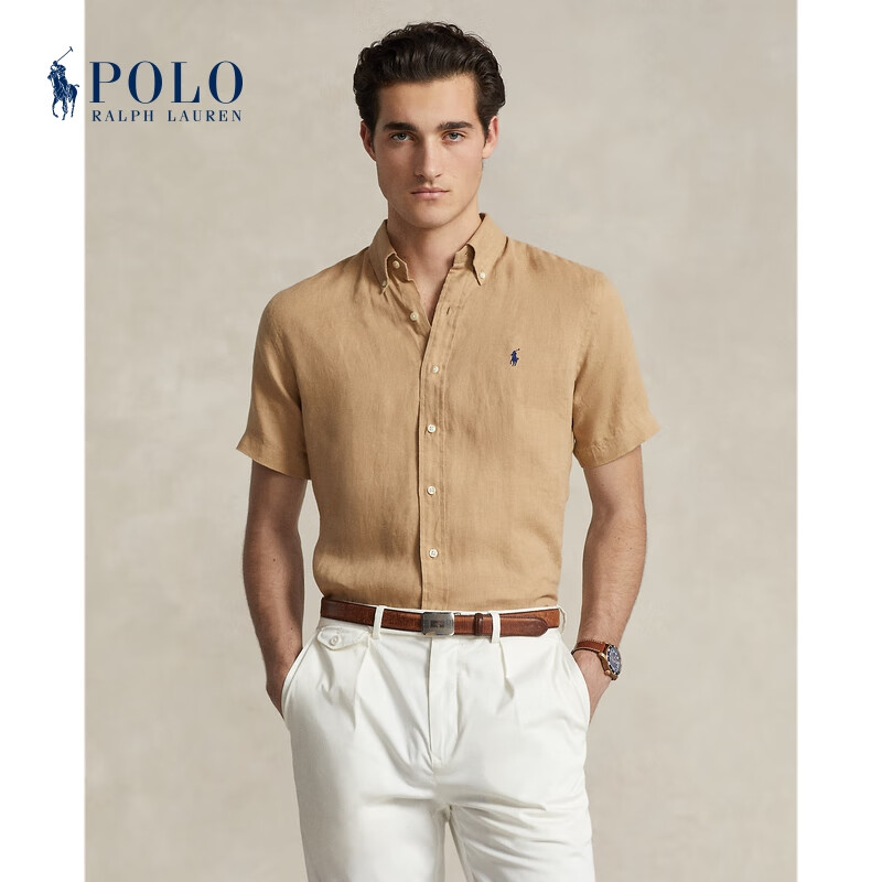 Polo Ralph Lauren 拉夫劳伦 男装 24年春经典版型亚麻衬衫RL18244 250-棕色 M