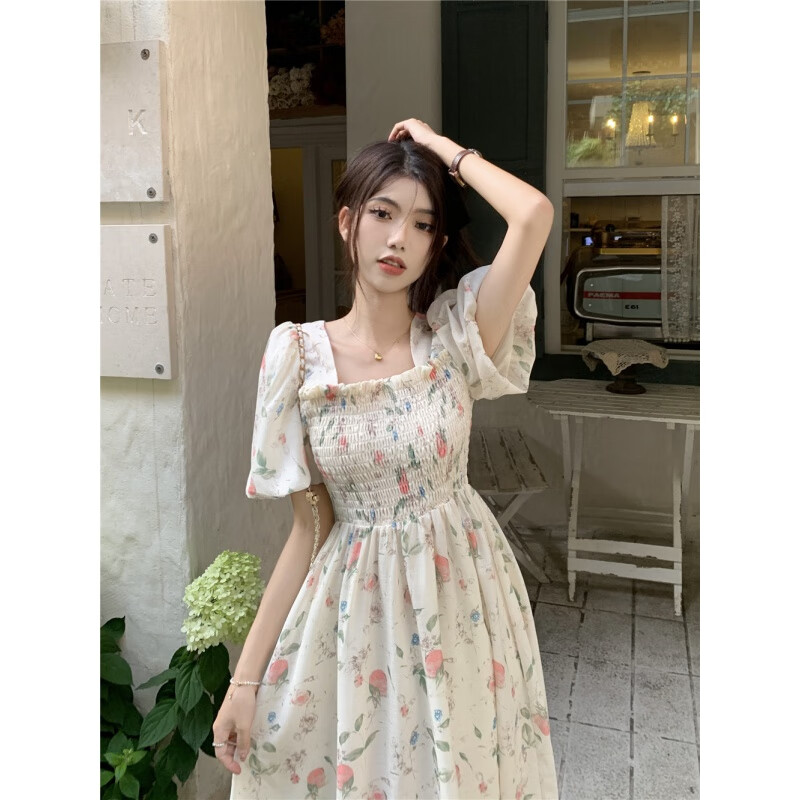 锡曼尘青少女连衣裙学生韩版长裙学生初中生高中学生小清新碎花茶歇方