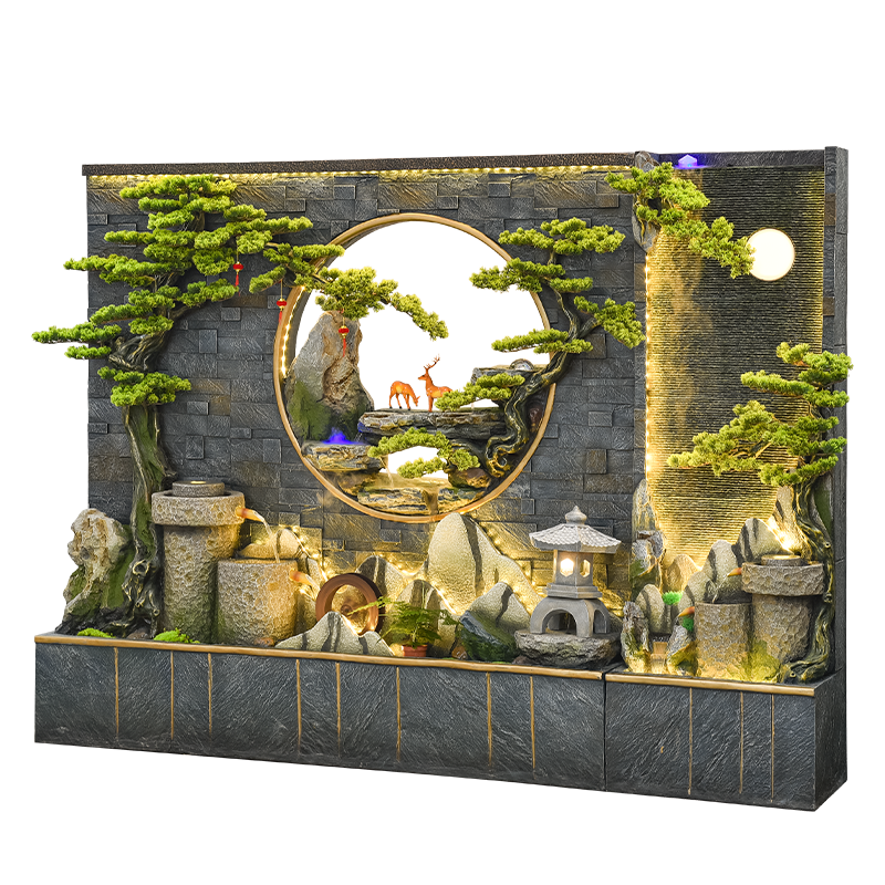 水源工坊中式落地假山水幕墻流水噴泉屏風(fēng)隔斷室外庭院酒店別墅景觀擺件 組合一（241*41*177）