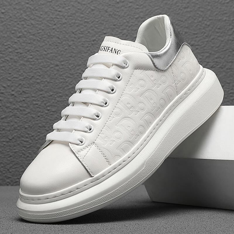 阔社品牌男鞋2024秋季新款小白鞋男透气内增高厚底板鞋百搭休闲潮鞋子