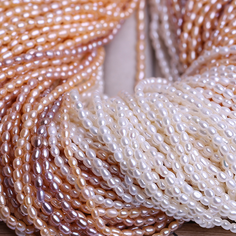 裴姣 淡水珍珠2-3mm米形珍珠项链手链锁骨链diy半成品手工流苏饰品 白