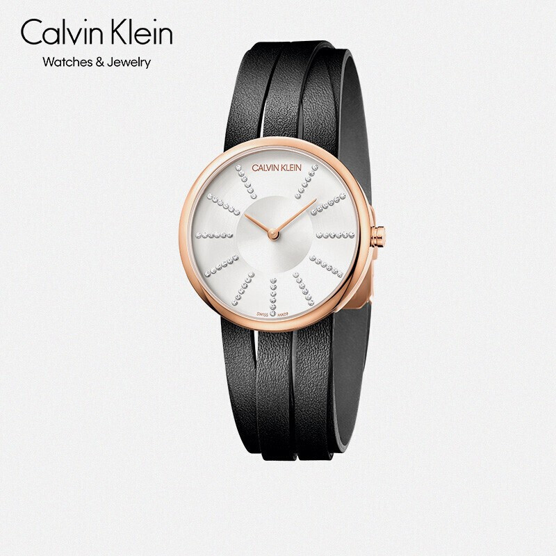 CK凯文克莱（Calvin Klein）Extent罗马鞋系列 水晶表盘 皮表带女表M码 K2R2MTCX（表盘:32MM）