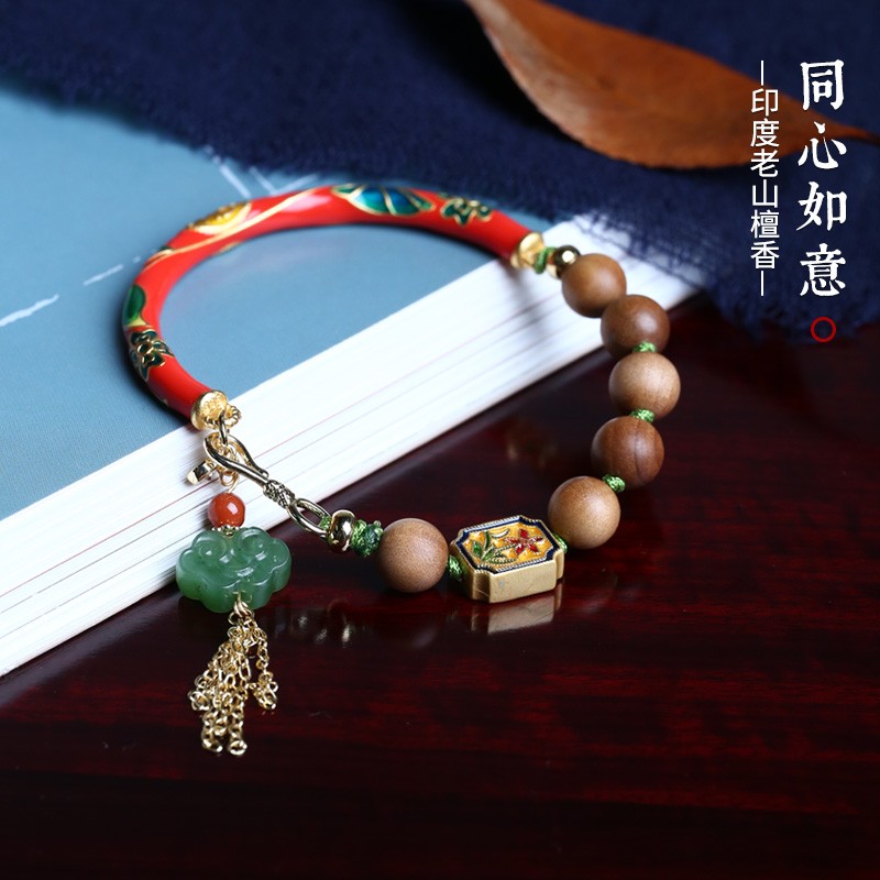 正鼎澜天印度老山檀香中国风新国潮diy木质烧蓝手链原创手串文玩念珠