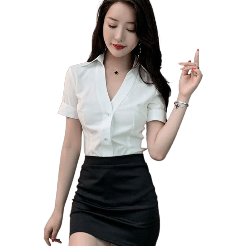 欲動(dòng)足療洗浴工作服按摩spa養(yǎng)生技師服美容院夜場性感氣質(zhì)職業(yè)連衣裙 白色上衣+黑色裙子 3XL (130-140斤)