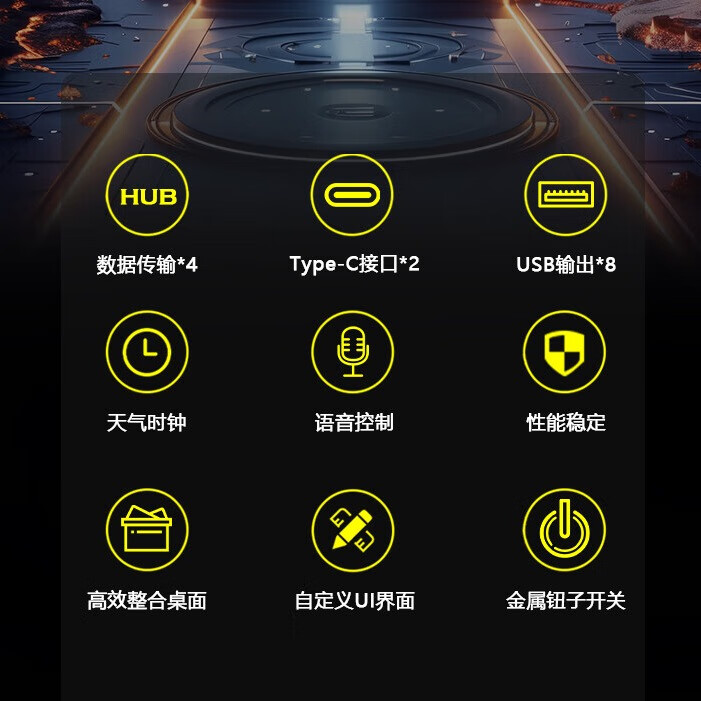 PCDock电脑区块化USB接口多功能桌面多接口扩展坞排插独立开关带供电桌搭贾维斯语音控制器送男朋友礼物 GPX｜8开光+4USB拓展+语音+屏幕/36W