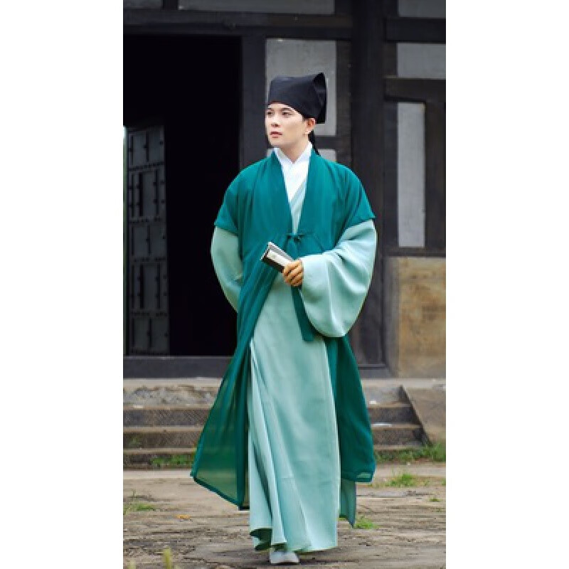 觅佰宋制汉服男 古装书生古代唐装男秀才读书郎表演服员外 绿色 身高